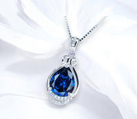 blue sapphire necklace, teardrop cut, birthstone jewelry