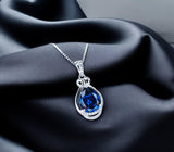 Blue Sapphire Necklace - Teardrop Gemstone White Gold 2.8 CT Sapphire Pendant - Large Bridal Jewelry #487