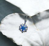 Blue Corundum @ Blue Sapphire Necklace - Blue Sapphire Pendant - 18KGP @ Sterling Silver - Unique Blue corundum 6 Petal Flower Necklace #695