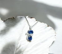 Cat Blue Sapphire Necklace, Kitty Cat Blue Sapphire Pendant Gemstone White Gold Plated Sterling Silver Pets Lover Jewelry #219