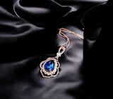 Rose Gold Blue Sapphire Necklace 2.75 CT Teardrop Royal Blue Gemstone Pendant Sterling Silver Pear Gemstone Halo Gold Petal Jewelry #743