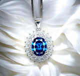 Large Blue Sapphire Necklace - 2.8 CT Double Halo Gemstone Blue Sapphire Pendant - September Birthstone - Jewelry #646