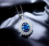 Large Blue Sapphire Necklace - 2.8 CT Double Halo Gemstone Blue Sapphire Pendant - September Birthstone - Jewelry #646