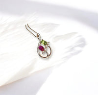 Dainty Ruby Peridot Necklace, Rose gold coated Sterling Silver Green Peridot Necklace, Delicate Gemstone Flower Red Ruby Peridot Pendant