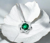 Emerald Necklace Gemstone David Star Style - May Birthstone - Lab Created Emerald Jewelry white gold coated sterling silver #318