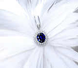 Large Tanzanite Necklace Double Layer Gemstone Halo 2.8 CT Tanzanite Pendant Sterling Silver White Gold Plated Blue Gemstone #730