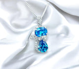 Cat Blue Topaz Necklace, Kitty Cat Swiss Blue Topaz Pendant Gemstone White Gold Plated Sterling Silver Pets Lover Jewelry #216