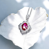 1.5 ct Ruby Necklace Sterling Silver Flower Of Life pendant White Gold coated small July Birthstone #1002