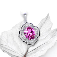 Large Pink Tourmaline Necklace- Sterling Silver Gemstone Flower OF Life Pendant - Oval 4 ct Wedding Bridal Pendant #630