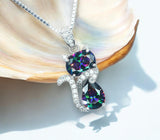 Cat Rainbow Mystic Topaz Necklace - Gemstone Cat Kitty Pendant - White Gold Coated Sterling Silver Pets Lover Jewelry #214