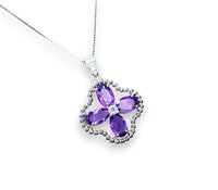 Natural Amethyst Necklace - Four Leaf Clover Pendant - 18KGP @ Sterling Silver Genuine Amethyst Jewelry #200