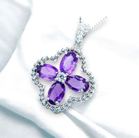 Natural Amethyst Necklace - Four Leaf Clover Pendant - 18KGP @ Sterling Silver Genuine Amethyst Jewelry #200