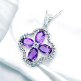 Natural Amethyst Necklace - Four Leaf Clover Pendant - 18KGP @ Sterling Silver Genuine Amethyst Jewelry #200