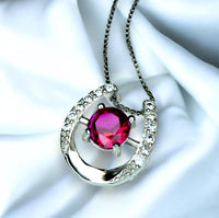 ruby necklace ,sterling silver horse shoe pendant, july birthstone