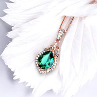 Dainty Emerald Necklace - Rose Gold coated Sterling Silver - Lab Created Green Emerald Pendant - May Birthstone #187