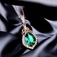 Dainty Emerald Necklace - Rose Gold coated Sterling Silver - Lab Created Green Emerald Pendant - May Birthstone #187