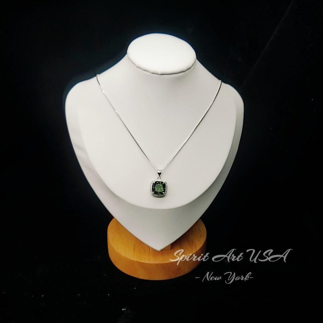Large Square synthetic Peridot Necklace Gemstone Halo 5 CT Green Gemstone Pendant White Gold coated Sterling Silver #377
