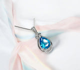 Sterling Silver Teardrop Swiss Blue Topaz Necklace 2.75 ct Teardrop Sim Gemstone 14k White Gold Plated Birthstone #933