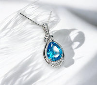 Sterling Silver Teardrop Swiss Blue Topaz Necklace 2.75 ct Teardrop Sim Gemstone 14k White Gold Plated Birthstone #933