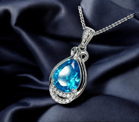 Sterling Silver Teardrop Swiss Blue Topaz Necklace 2.75 ct Teardrop Sim Gemstone 14k White Gold Plated Birthstone #933