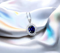 Large Tanzanite Necklace Double Layer Gemstone Halo 2.8 CT Tanzanite Pendant Sterling Silver White Gold Plated Blue Gemstone #730