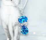 blue topaz necklace.kitty cat pendant