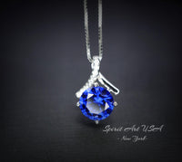 2 CT Tanzanite Necklace Simple Bowknot Lab Created Energic Blue Tanzanite Pendant 18k @ Sterling silver Minimalist Blue Gemstone #167