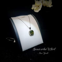 Large Square synthetic Peridot Necklace Gemstone Halo 5 CT Green Gemstone Pendant White Gold coated Sterling Silver #377