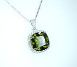 Large Square synthetic Peridot Necklace Gemstone Halo 5 CT Green Gemstone Pendant White Gold coated Sterling Silver #377