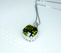 Large Square synthetic Peridot Necklace Gemstone Halo 5 CT Green Gemstone Pendant White Gold coated Sterling Silver #377