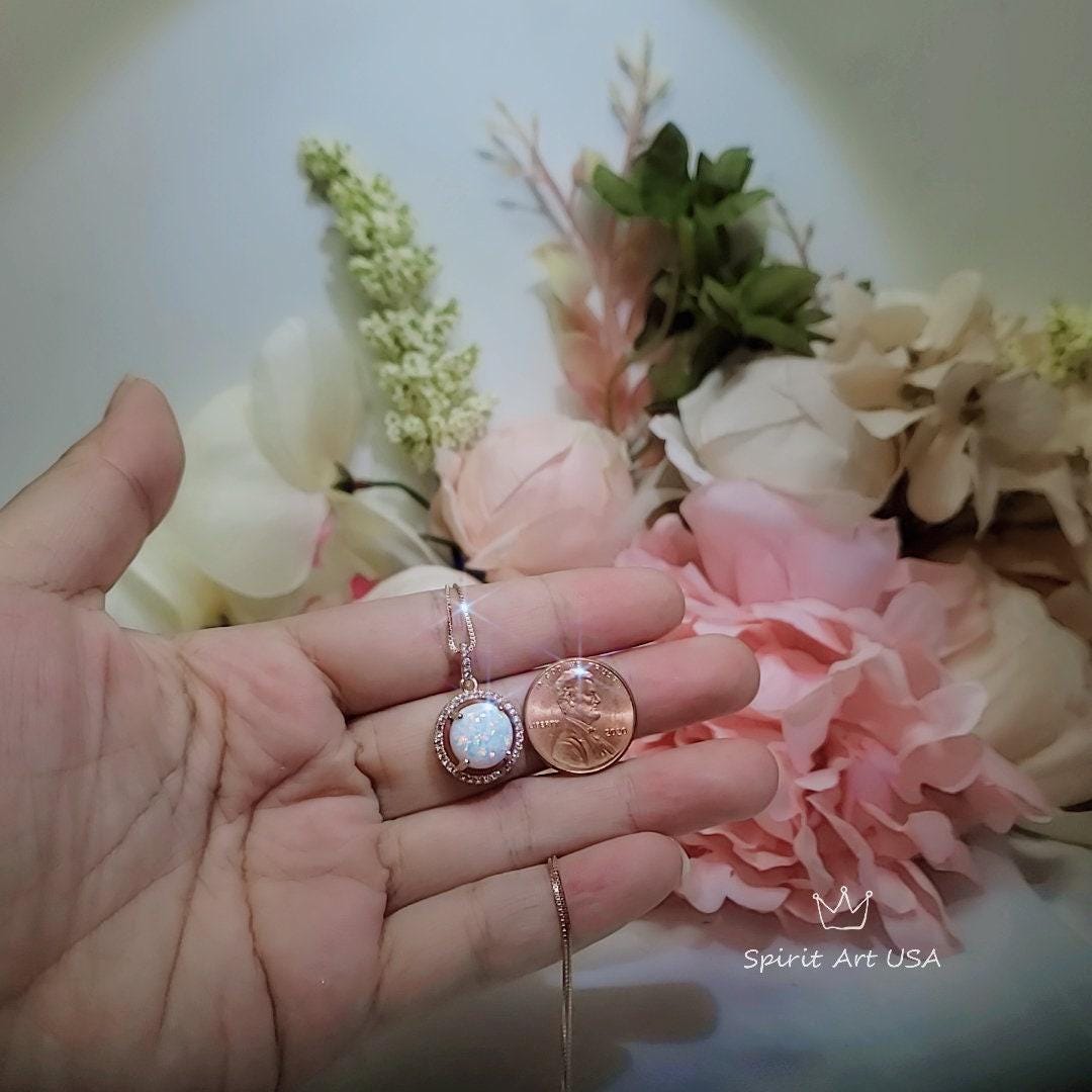 Opal Necklace - Rose Gold Coated Sterling Silver White Opal Pendant, Wedding Bridal Necklace #165