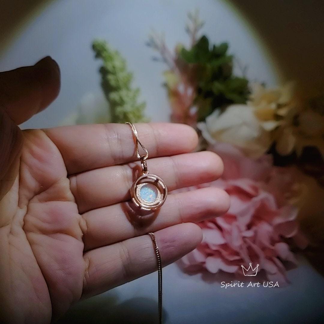 Opal Necklace - Rose Gold Coated Sterling Silver White Opal Pendant, Wedding Bridal Necklace #165