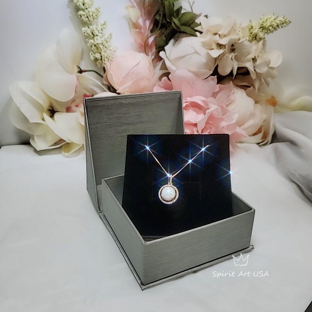 Opal Necklace - Rose Gold Coated Sterling Silver White Opal Pendant, Wedding Bridal Necklace #165