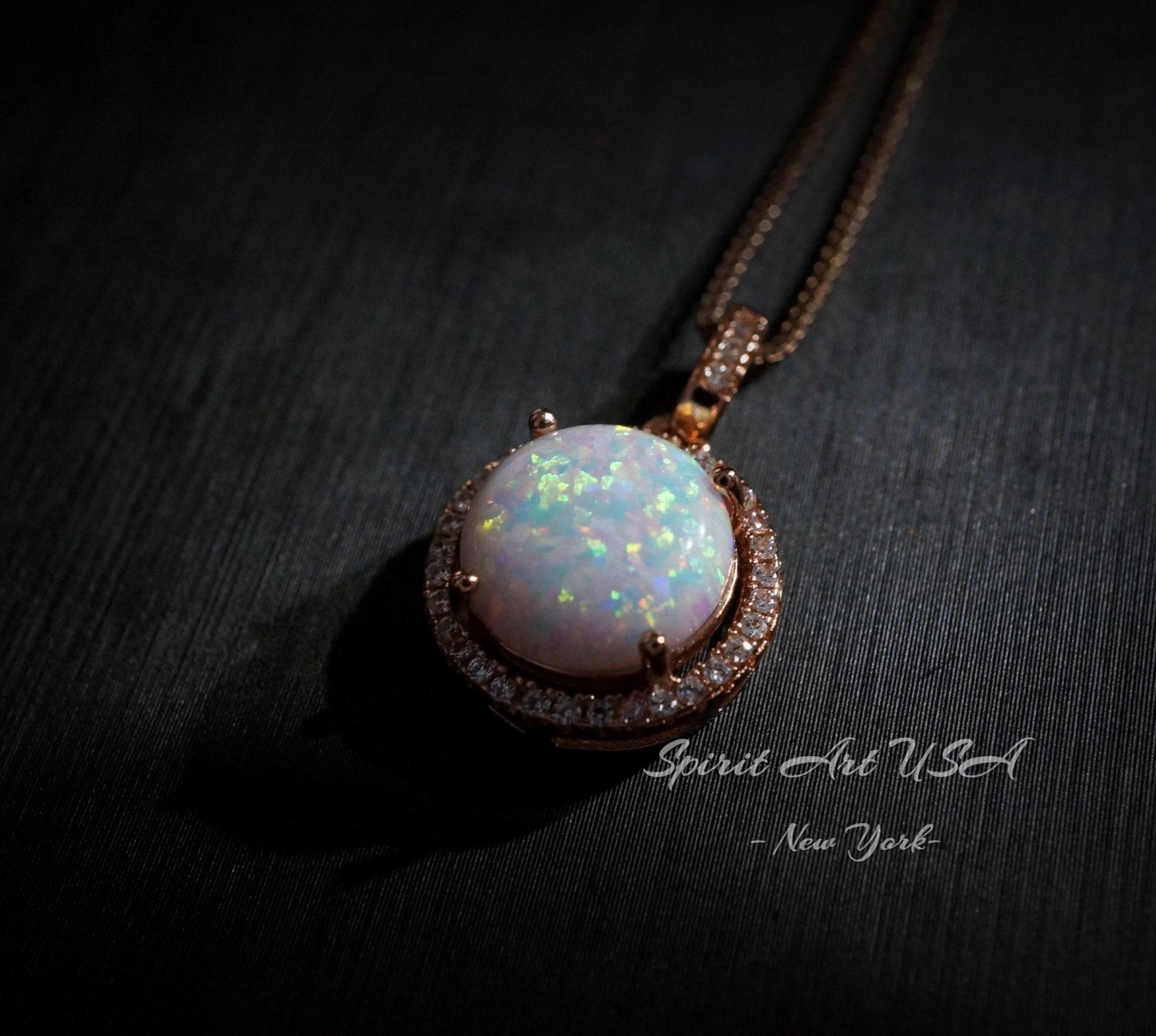 Opal Necklace - Rose Gold Coated Sterling Silver White Opal Pendant, Wedding Bridal Necklace #165