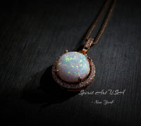 Opal Necklace - Rose Gold Coated Sterling Silver White Opal Pendant, Wedding Bridal Necklace #165
