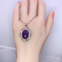 Charoite Necklace Sterling Silver - Diamond Surround Solitaire Natural Charoite Pendant Genuine Purple Real High Energy Third Eye Heal 1071