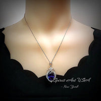 Large Tanzanite Sterling Silver Necklace 14 ct Oval fine Cut Blue Tanzanite Pendant - Crown Pendant 18k White Gold Coated Jewelry #916