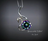 Mystic Topaz Swan Necklace - 18Kgp @ Sterling Silver - Rainbow Mystic Topaz Pendant - Solitaire Single Simple Bird Pendant #155