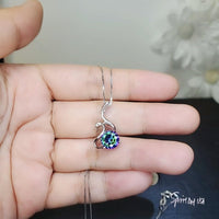 Mystic Topaz Swan Necklace - 18Kgp @ Sterling Silver - Rainbow Mystic Topaz Pendant - Solitaire Single Simple Bird Pendant #155