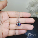 Mystic Topaz Swan Necklace - 18Kgp @ Sterling Silver - Rainbow Mystic Topaz Pendant - Solitaire Single Simple Bird Pendant #155