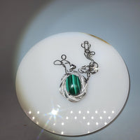 Natural Malachite Necklace - 18KGP @ Sterling Silver - Large Genuine Oval Green Malachite Pendant - Heart Chakra Healing 1117