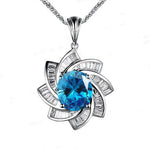 Blue Topaz Necklace - Diamond Milky Way Spiral Pendant 18KGP White Gold Sterling Silver - 3 CT Galaxy Energy Vortexes Windmill Jewelry #987