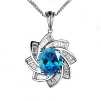 Blue Topaz Necklace - Diamond Milky Way Spiral Pendant 18KGP White Gold Sterling Silver - 3 CT Galaxy Energy Vortexes Windmill Jewelry #987