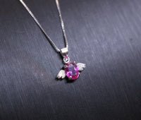Sterling Silver Tiny Ruby Necklace - Dainty Red Ruby Pendant - Full Sterling Silver Penguin Necklace Bird Choker 1067
