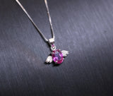 Sterling Silver Tiny Ruby Necklace - Dainty Red Ruby Pendant - Full Sterling Silver Penguin Necklace Bird Choker 1067