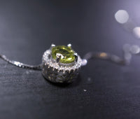 Genuine Peridot Necklace, Natural green peridot Choker, Tiny Sterling Silver Solitaire Green Gemstone Pendant Heart Chakra Healing #1017