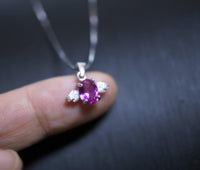 Sterling Silver Tiny Ruby Necklace - Dainty Red Ruby Pendant - Full Sterling Silver Penguin Necklace Bird Choker 1067