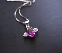 Sterling Silver Tiny Ruby Necklace - Dainty Red Ruby Pendant - Full Sterling Silver Penguin Necklace Bird Choker 1067