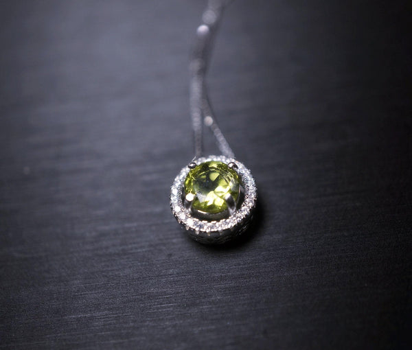Genuine Peridot Necklace, Natural green peridot Choker, Tiny Sterling Silver Solitaire Green Gemstone Pendant Heart Chakra Healing #1017