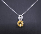 Genuine Citrine Necklace Sterling Silver Single Simple Round Natural Citrine Pendant 1106